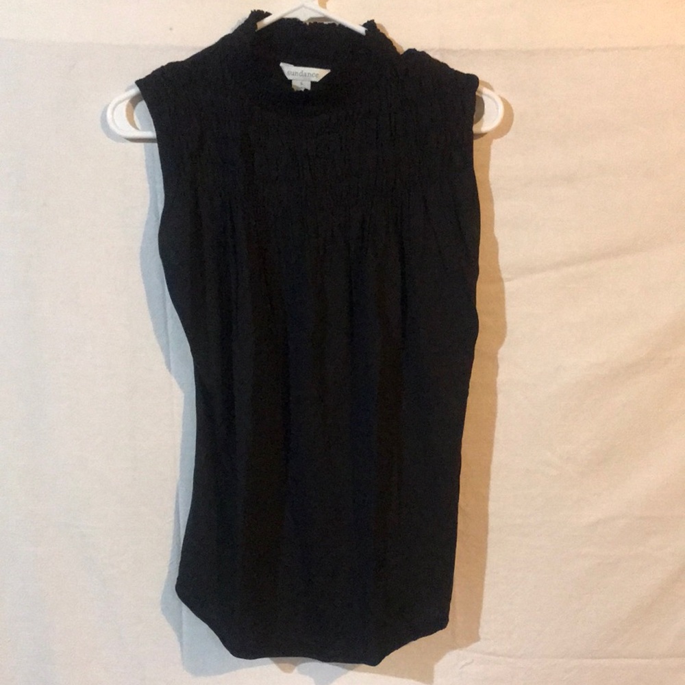 Sundance smocked sleeveless top, black